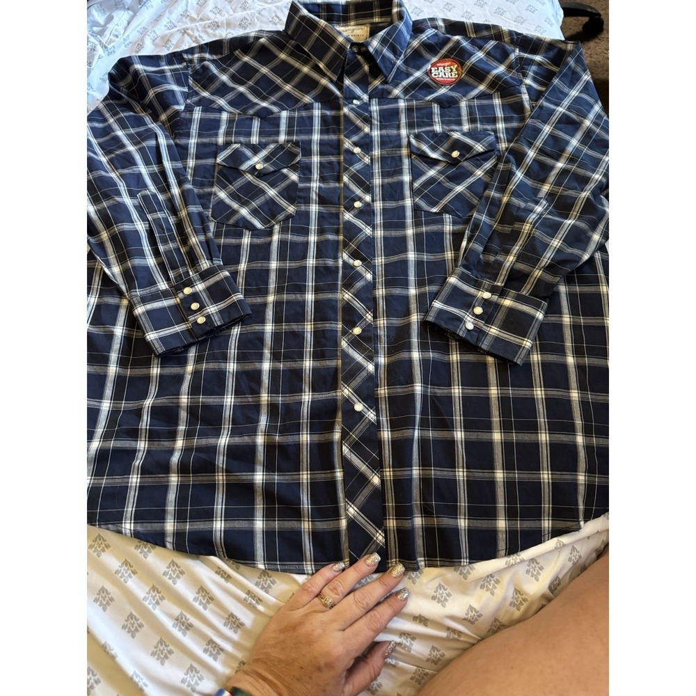 Men's 2x NEW Wrangler Western Shirt Pearl Snap Buttons Easy Care Blue Plaid CT1